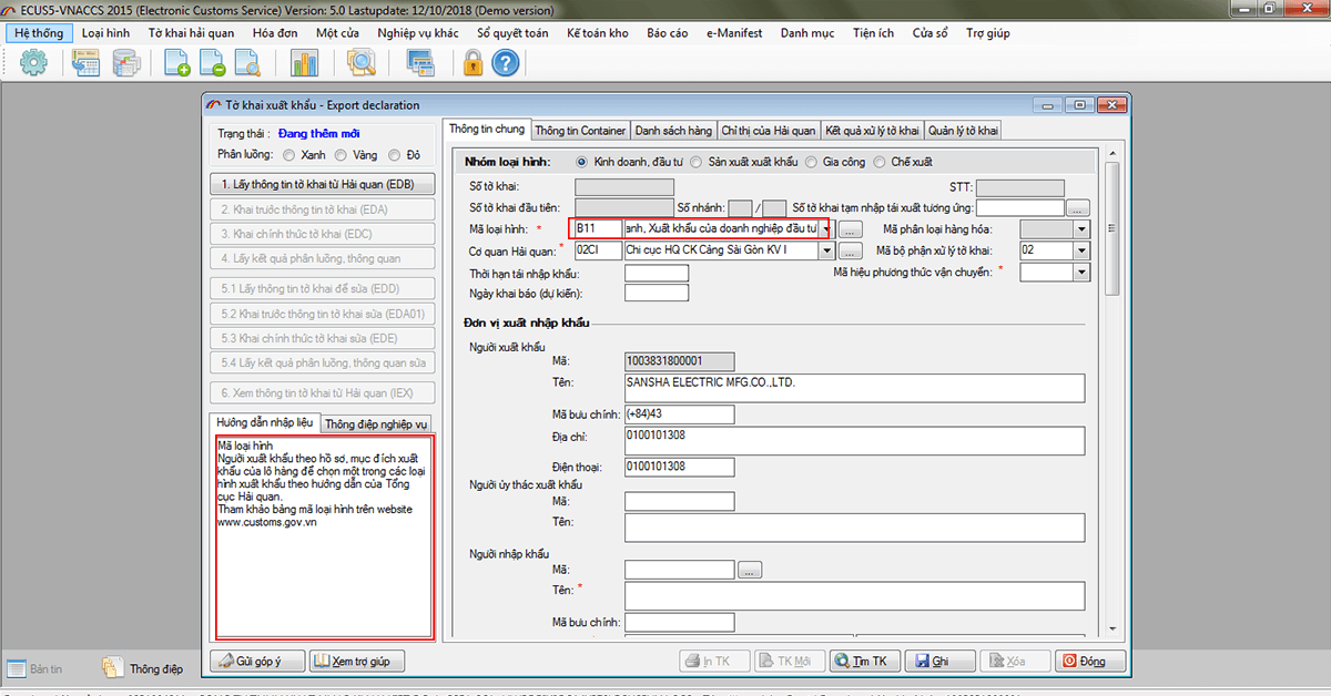 9 bước thao tác tờ khai hải quan xuất khẩu trên phần mềm Ecus