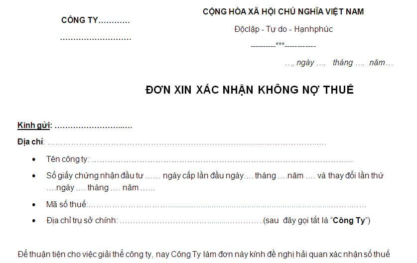 V/V XÁC NHẬN ĐƠN XIN XÁC NHẬN KHÔNG NỢ THUẾ XNK